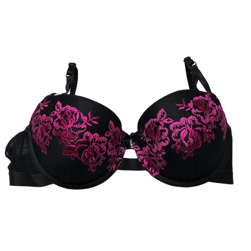 Smart & sexy lined Elegant Black and Pink Lace Bra 36C